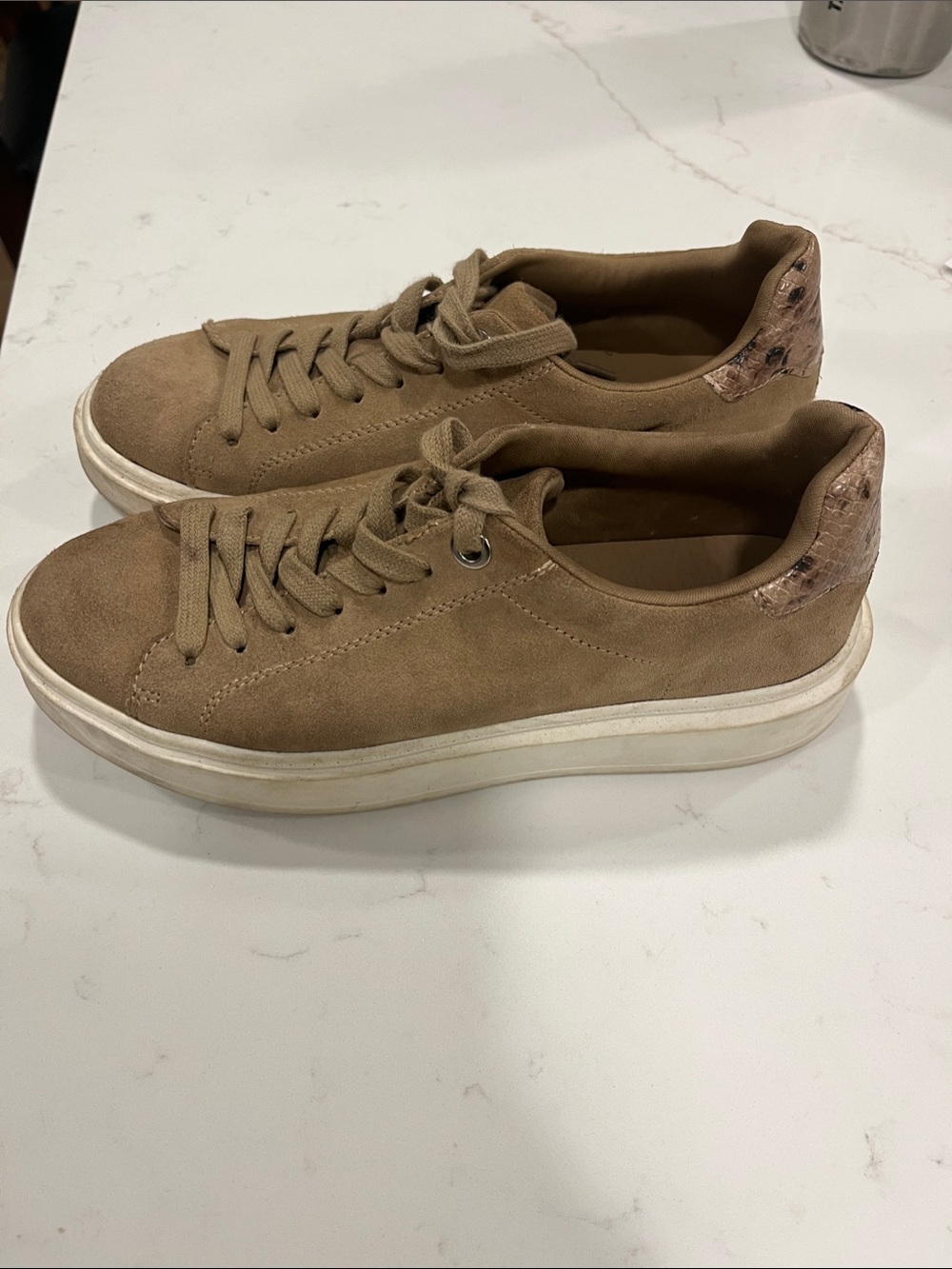 Steve Madden Tan Suede Platform Sneakers with White Sole